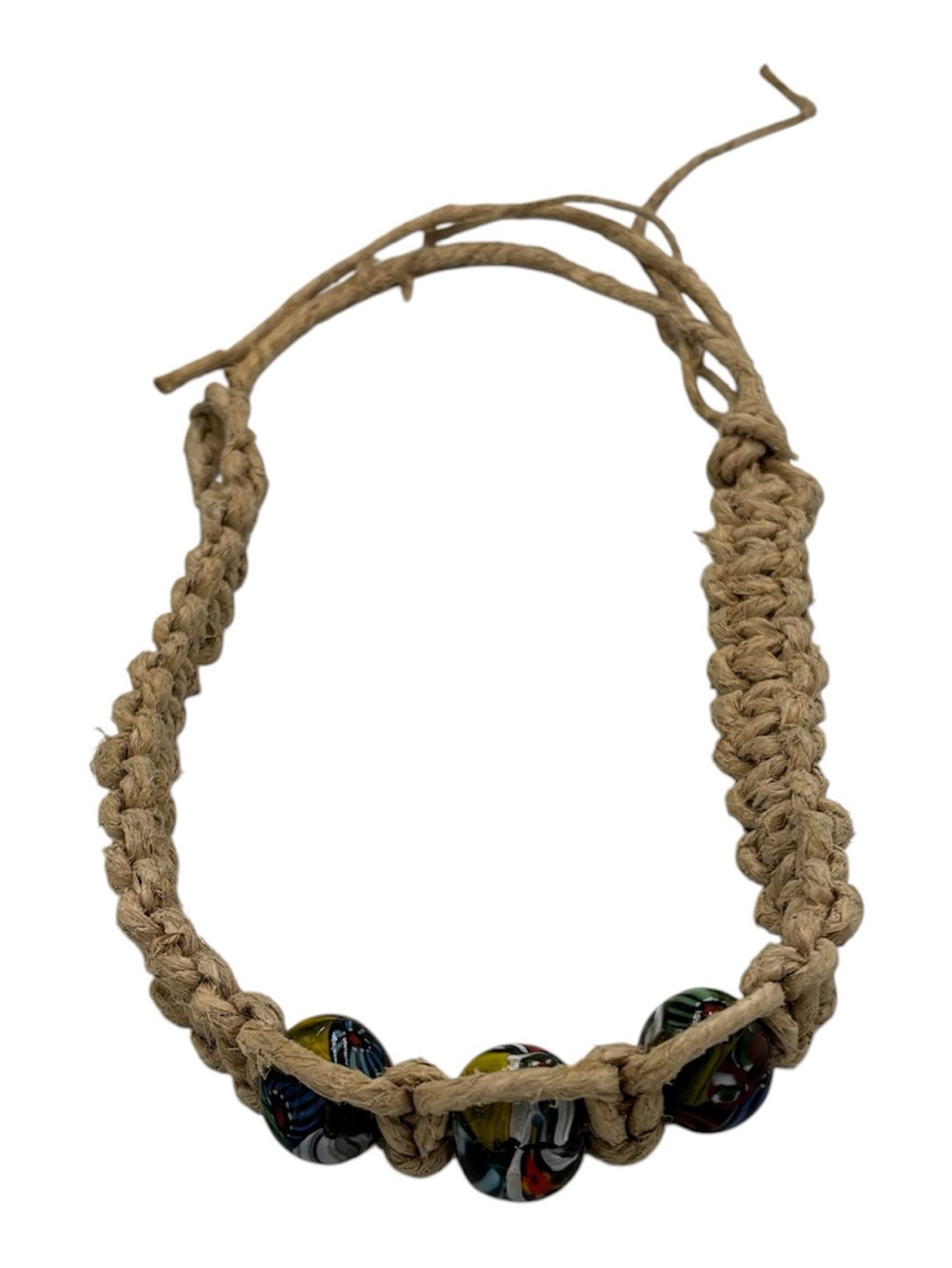 15.5” Handmade Thick Hemp 6.5” Adjustable Necklace W/ Glass Pendant
